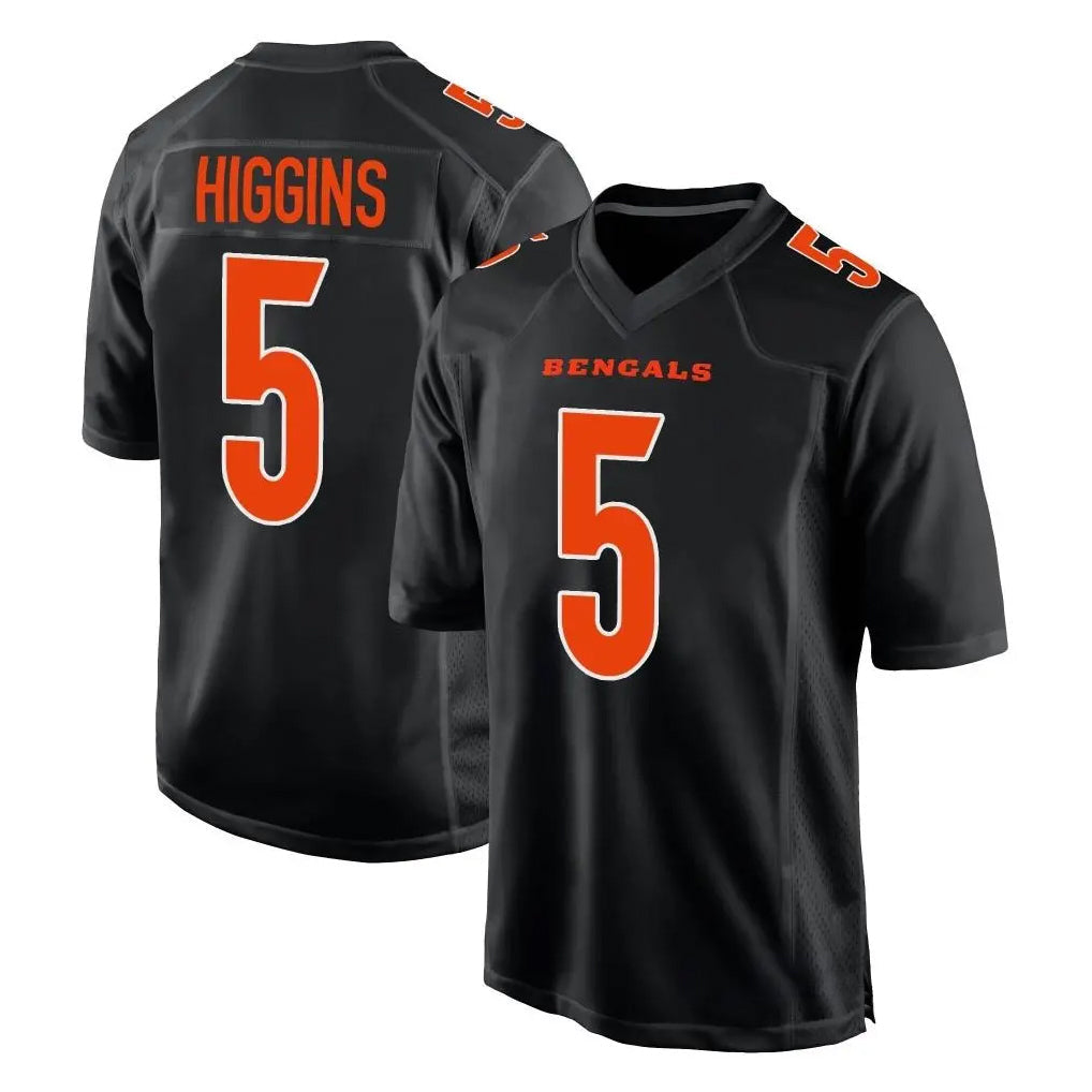 Kooe C.Bengals #5 Tee Higgins Player Black Fashion Game Stitched Jerseys