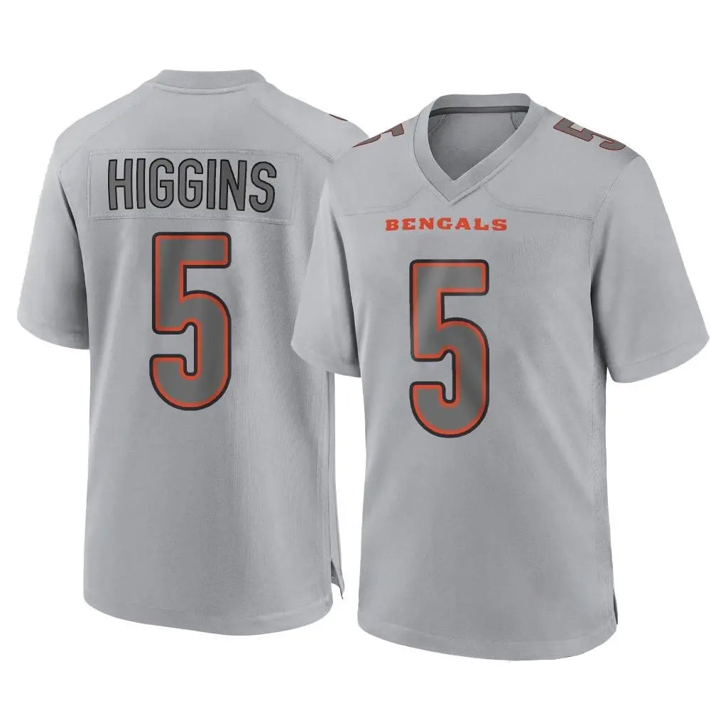 Kooe C.Bengals #5 Tee Higgins Player Gray Atmosphere Fashion Game Stitched Jerseys