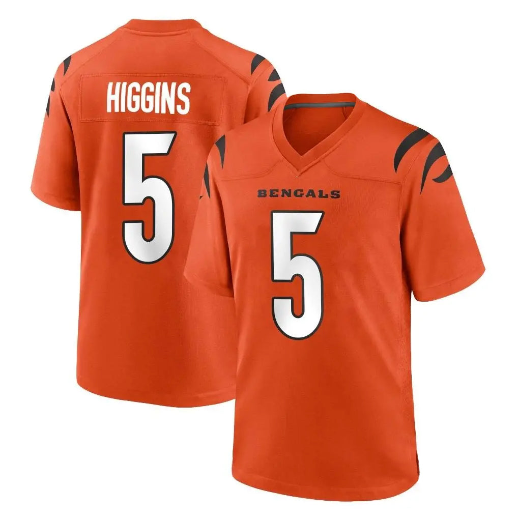 Kooe C.Bengals #5 Tee Higgins Player Orange Home Game Stitched Jerseys