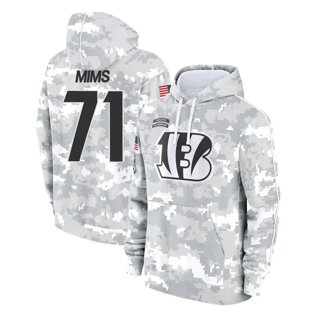 Kooe C.Bengals #71 Amarius Mims Player Arctic Camo Salute to Service Pullover Hoodie Limited Stitched Jerseys