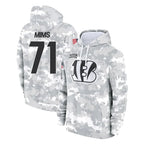 Kooe C.Bengals #71 Amarius Mims Player Arctic Camo Salute to Service Pullover Hoodie Limited Stitched Jerseys