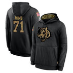 Kooe C.Bengals #71 Amarius Mims Player Black Salute to Service Pullover Hoodies Limited Stitched Jerseys