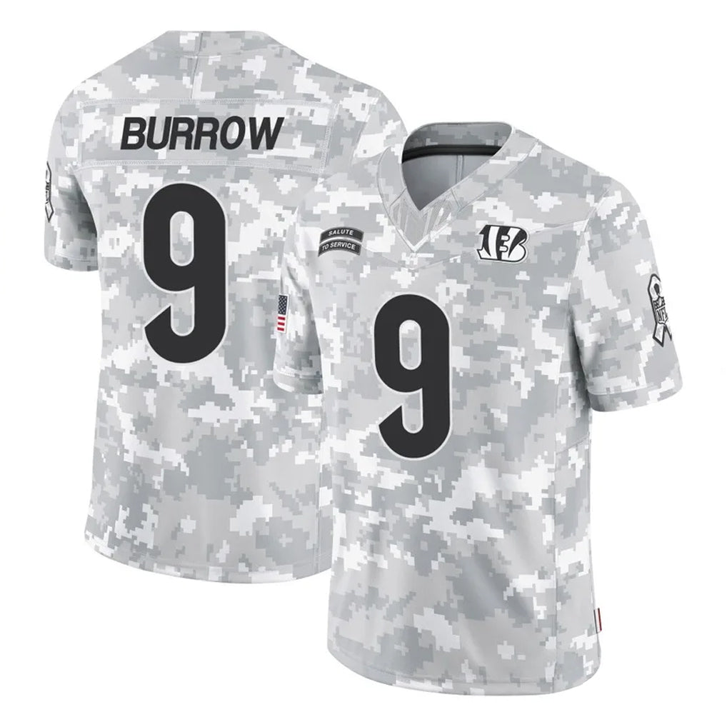 Kooe C.Bengals #9 Joe Burrow Player Arctic Camo Salute to Service Limited Stitched Jerseys