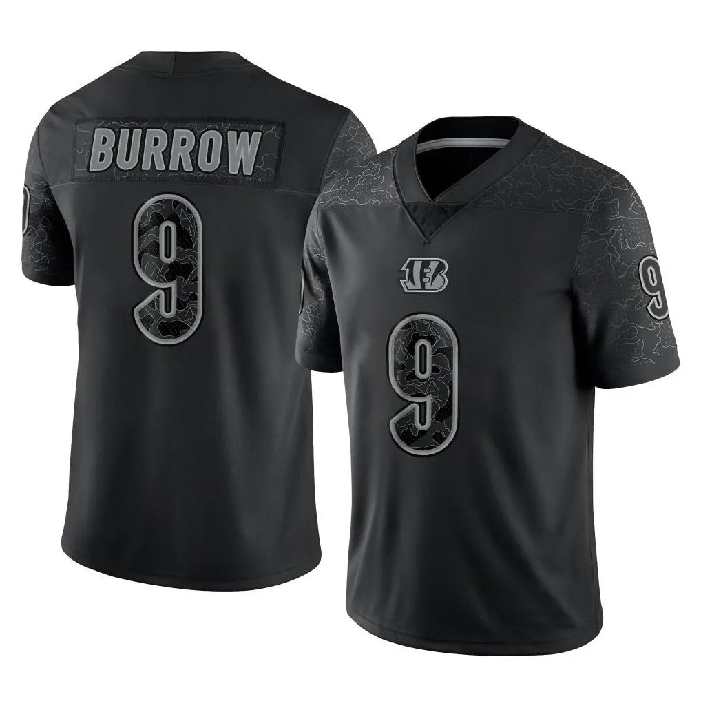 Kooe C.Bengals #9 Joe Burrow Player Black Reflective Limited Game Stitched Jerseys