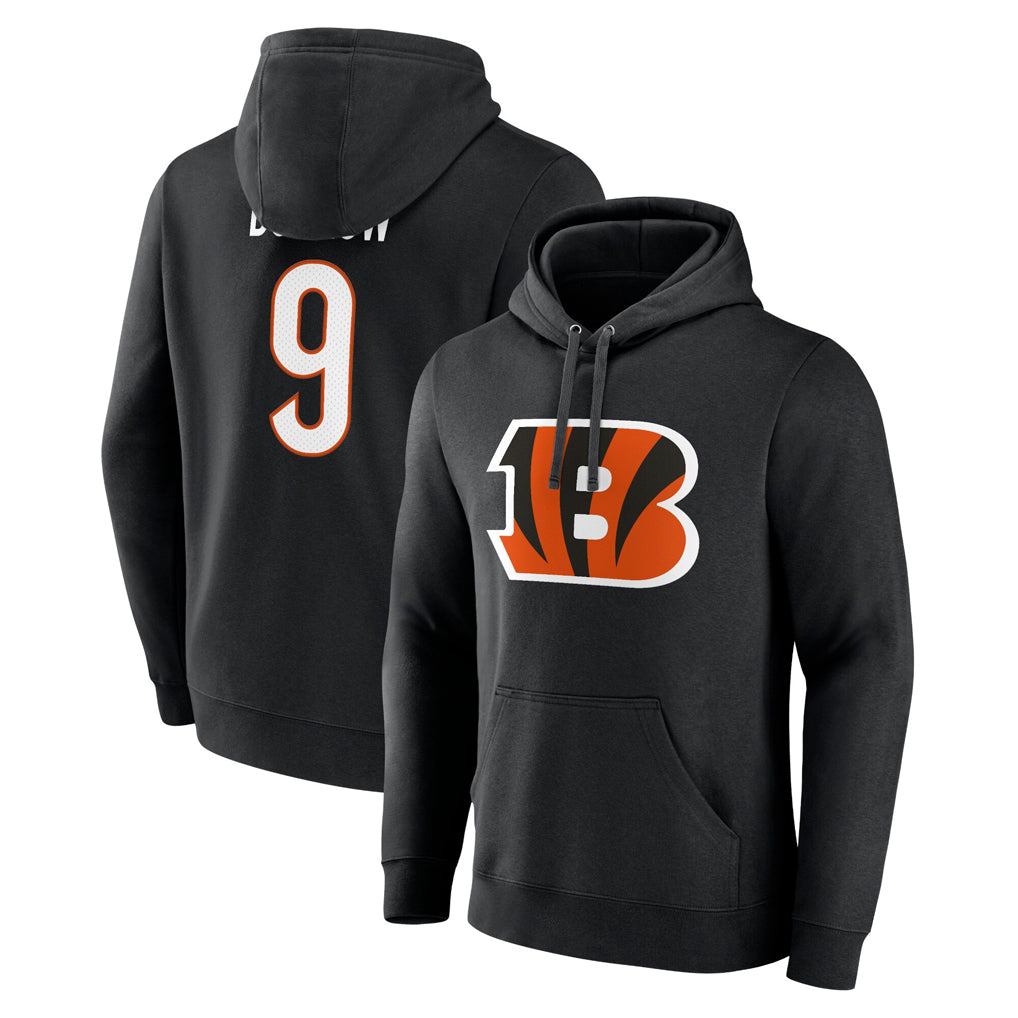 Kooe C.Bengals #9 Joe Burrow Player Black Salute to Service Pullover Hoodie Stitched Jerseys