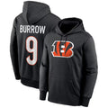 Kooe C.Bengals #9 Joe Burrow Player Black Salute to Service Pullover Hoodies Game Stitched Jerseys