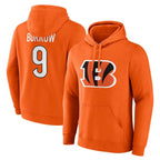 Kooe C.Bengals #9 Joe Burrow Player Orange Salute to Service Pullover Hoodie Limited Stitched Jerseys