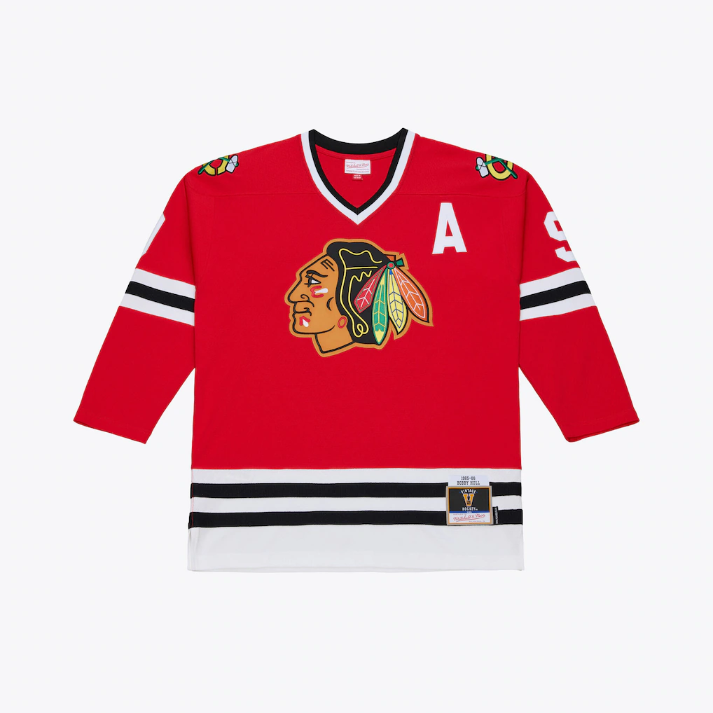 Kooe C.Blackhawks Bobby Hull Mitchell & Ness Red 1966 Power Play Jerseys