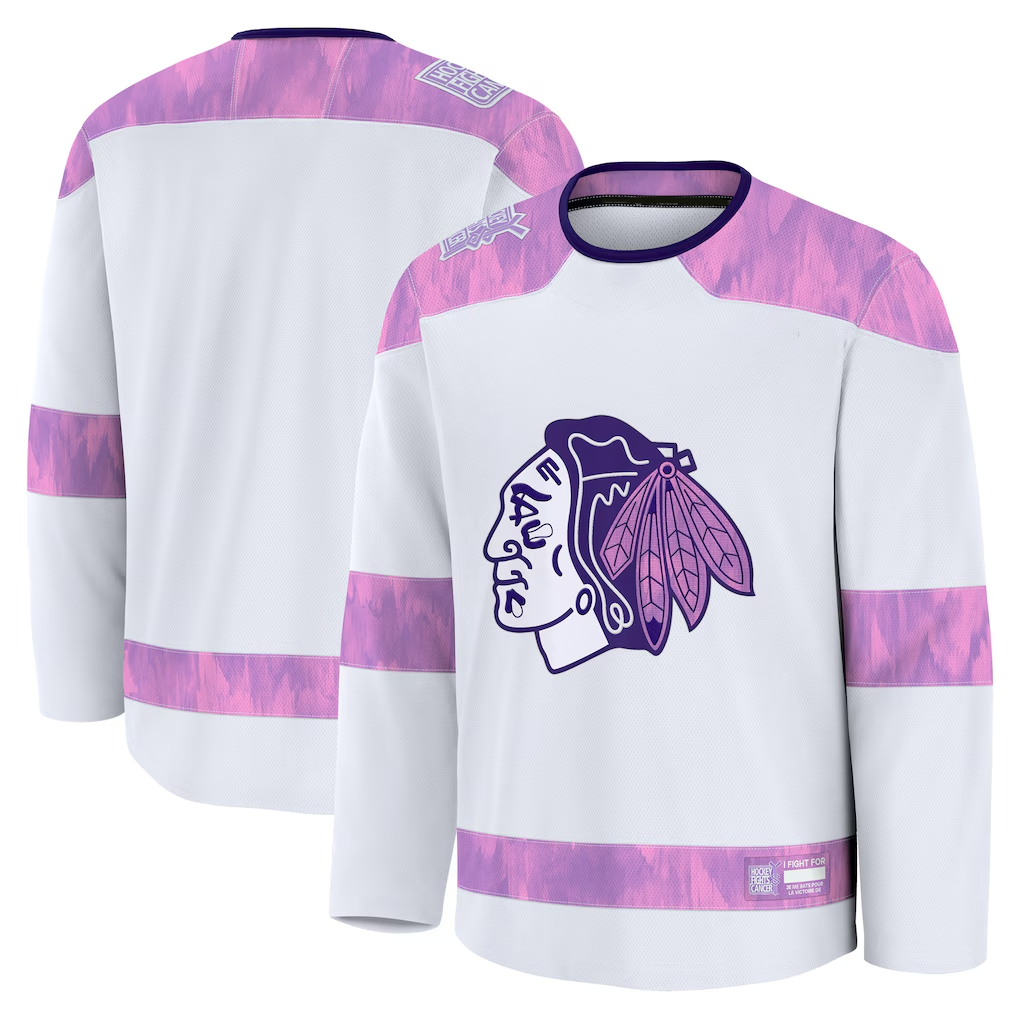 Kooe C.Blackhawks White 2024 Hockey Fights Cancer Practice Jerseys