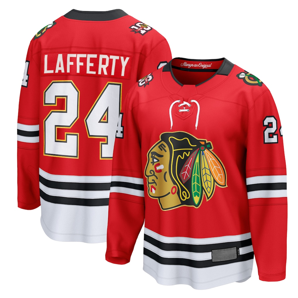 Kooe C.Blackhawks #24 Sam Lafferty Red Centennial Breakaway Player Jerseys