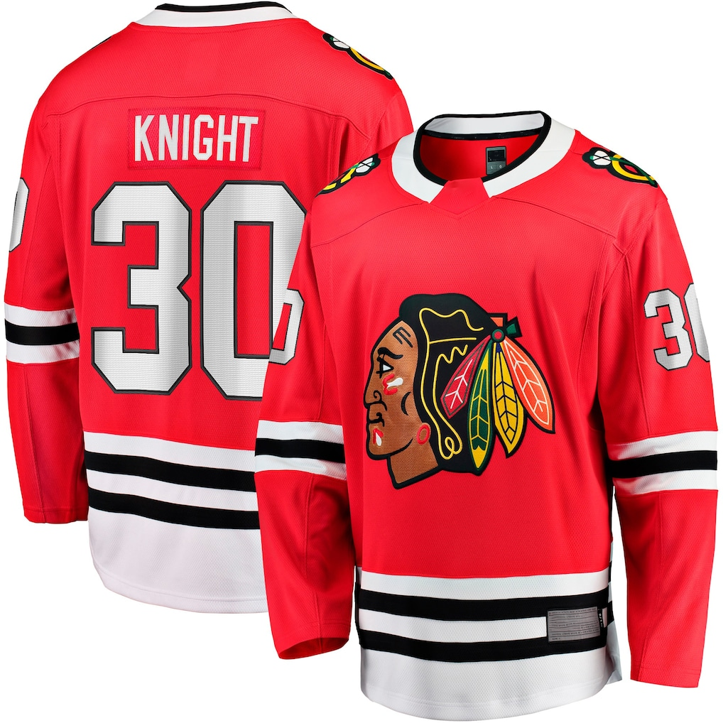 Kooe C.Blackhawks #30 Spencer Knight Red Home Breakaway Jerseys