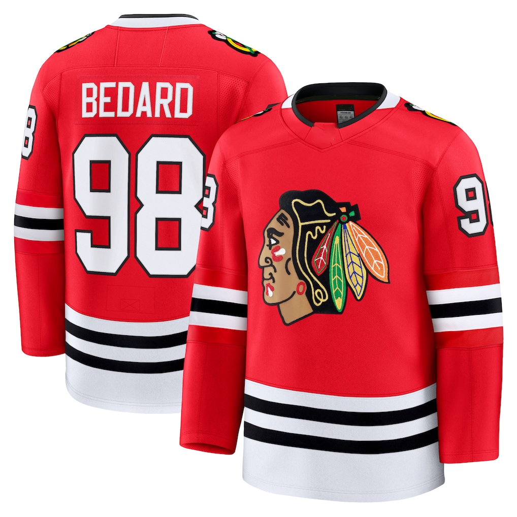 Kooe C.Blackhawks #98 Connor Bedard Red Home Premium Jerseys