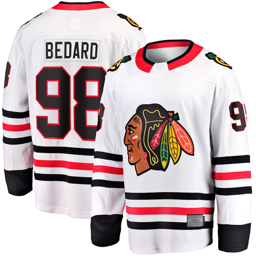 Kooe C.Blackhawks #98 Connor Bedard White Away Breakaway Player Jerseys