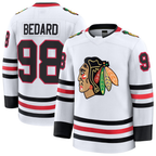 Kooe C.Blackhawks #98 Connor Bedard White Away Premium Jerseys
