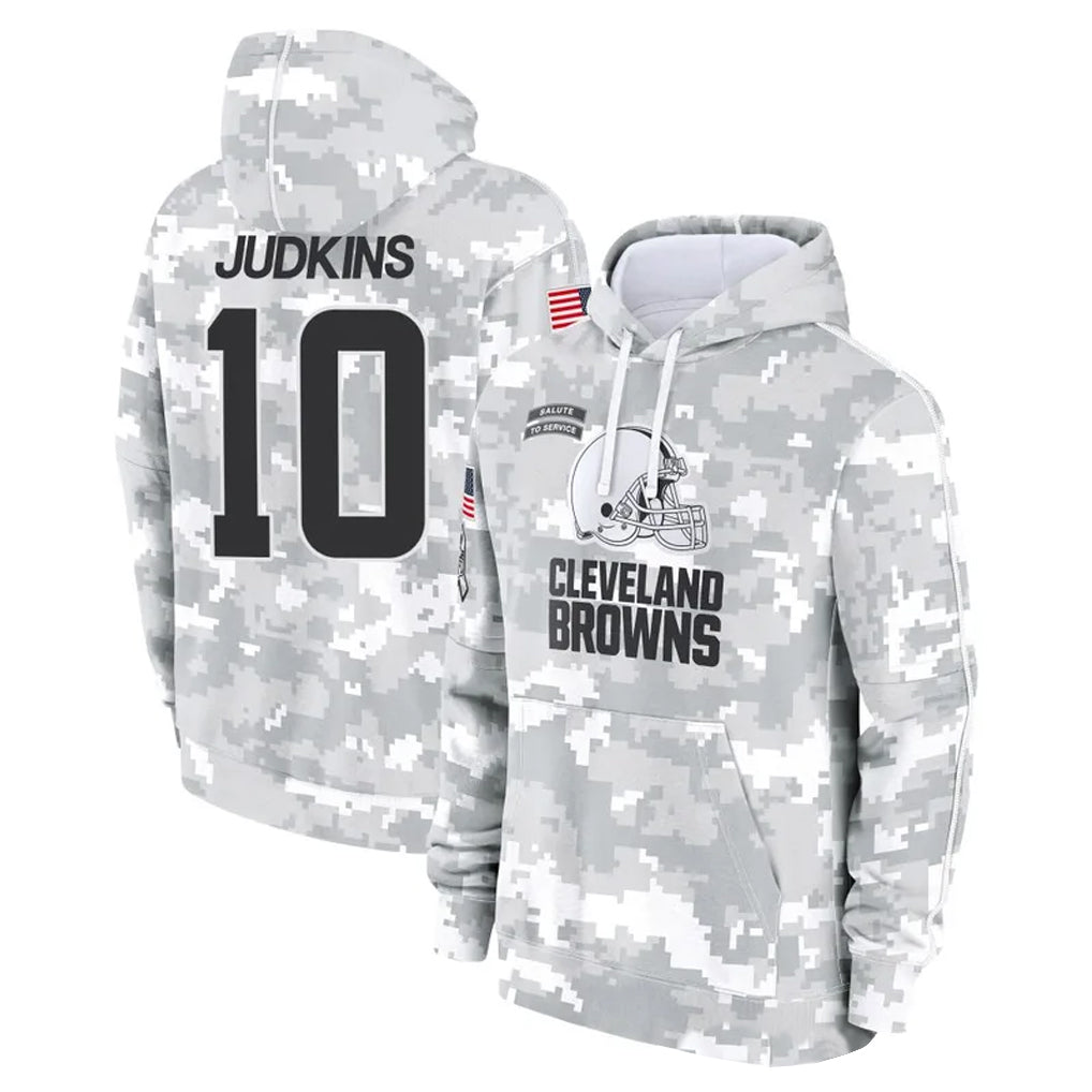 Kooe C.Browns #10 Quinshon Judkins Player Arctic Camo Salute to Service Hoodies Limited Game Stitched Jerseys