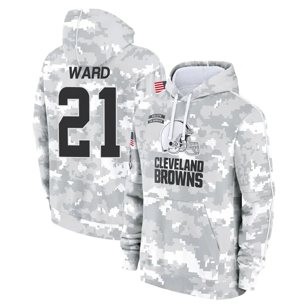 Kooe C.Browns #21 Denzel Ward Player Arctic Camo Salute to Service Hoodies Limited Game Stitched Jerseys
