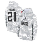 Kooe C.Browns #21 Denzel Ward Player Arctic Camo Salute to Service Hoodies Limited Game Stitched Jerseys
