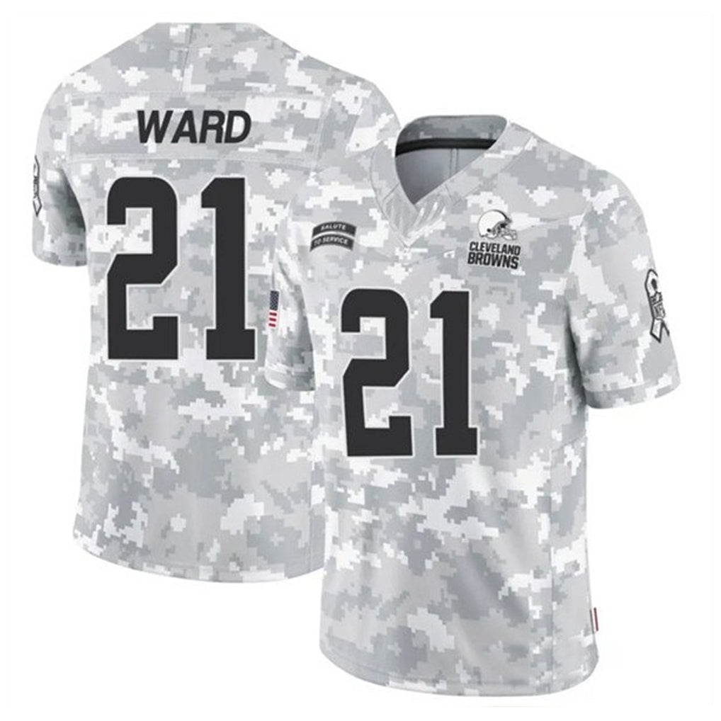 Kooe C.Browns #21 Denzel Ward Player Arctic Camo Salute to Service Limited Football Jerseys