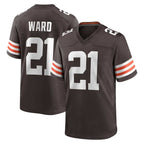 Kooe C.Browns #21 Denzel Ward Player Brown Home Game Football Jerseys