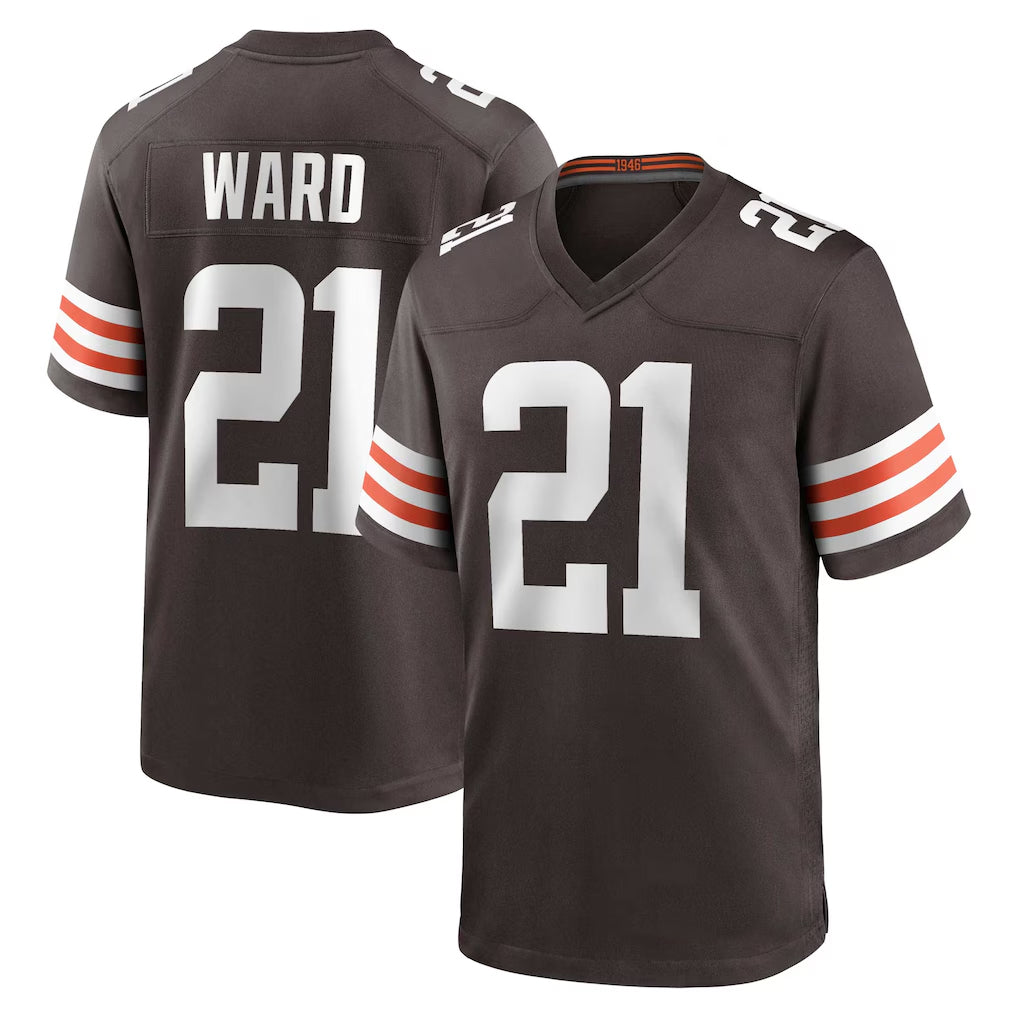 Kooe C.Browns #21 Denzel Ward Player Brown Home Game Football Jerseys