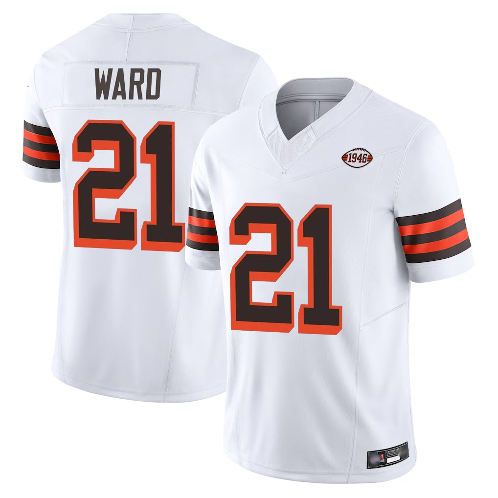 Kooe C.Browns #21 Denzel Ward Player White Limited Vapor F.U.S.E. Alternate Game Stitched Jerseys