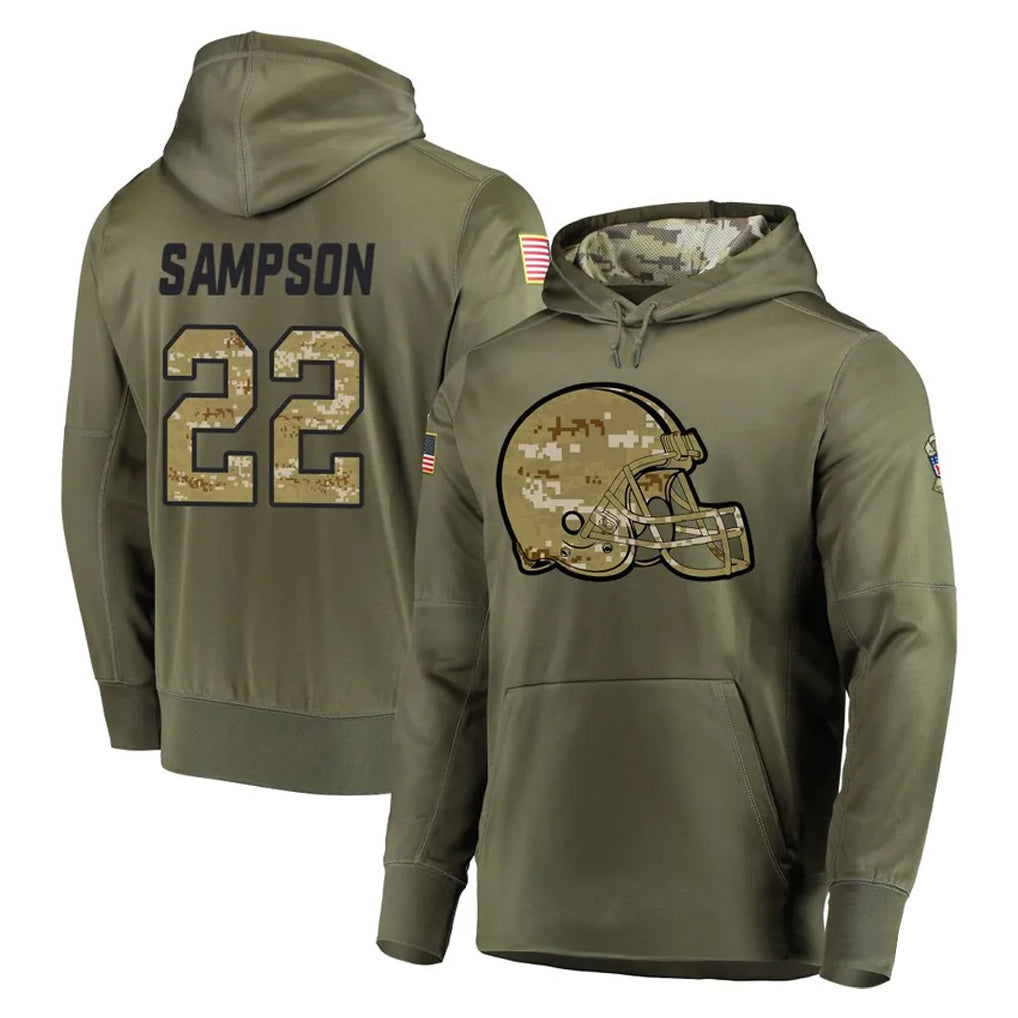 Kooe C.Browns #22 Dylan Sampson Player Olive Salute to Service Pullover Hoodies Home Game Stitched Jerseys