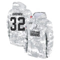 Kooe C.Browns #32 Jim Brown Player Arctic Camo Salute to Service Hoodies Limited Game Stitched Jerseys