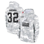 Kooe C.Browns #32 Jim Brown Player Arctic Camo Salute to Service Hoodies Limited Game Stitched Jerseys