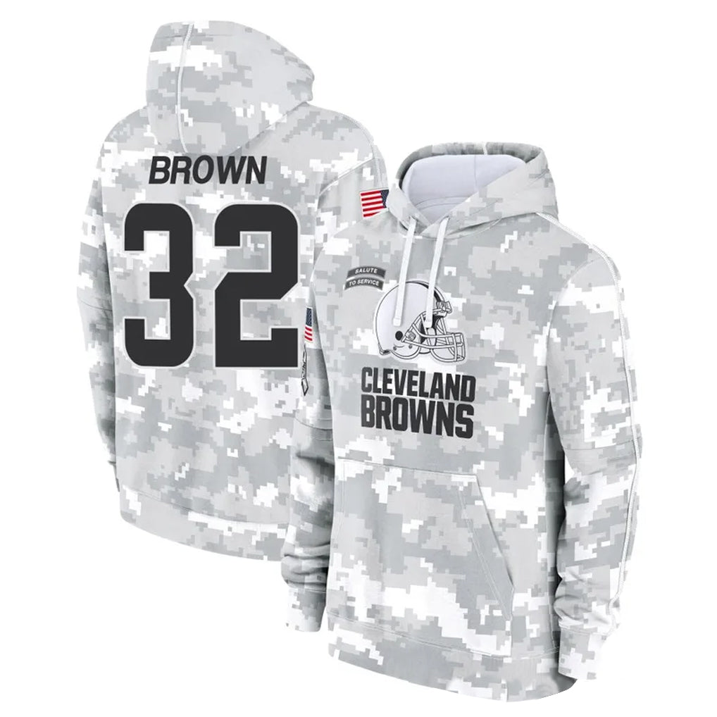 Kooe C.Browns #32 Jim Brown Player Arctic Camo Salute to Service Hoodies Limited Game Stitched Jerseys