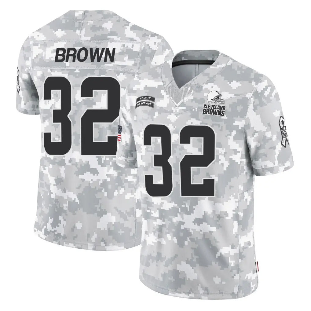 Kooe C.Browns #32 Jim Brown Player Arctic Camo Salute to Service Limited Home Game Stitched Jerseys