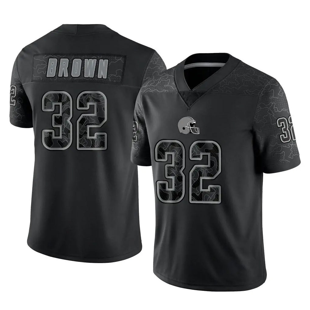 Kooe C.Browns #32 Jim Brown Player Black Reflective Home Game Stitched Jerseys