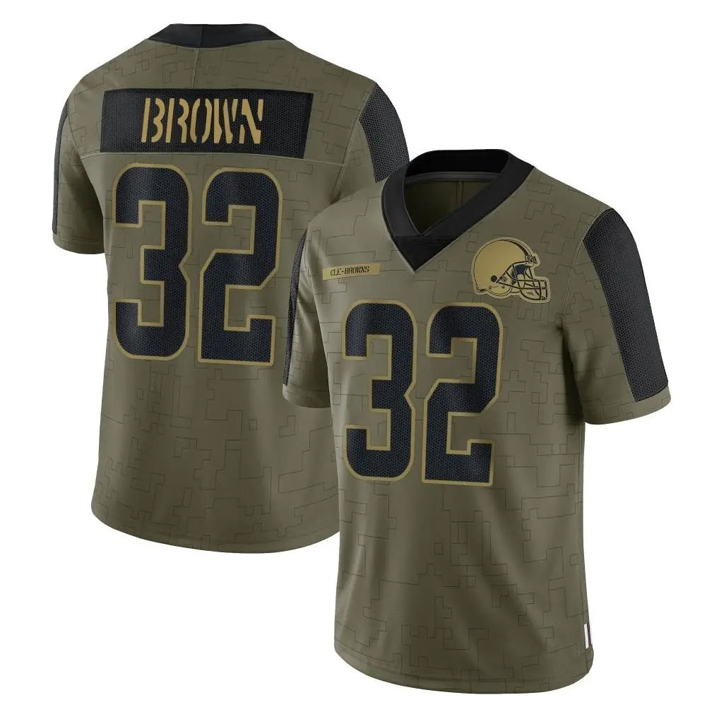 Kooe C.Browns #32 Jim Brown Player Olive Salute to Service Limited Home Game Stitched Jerseys