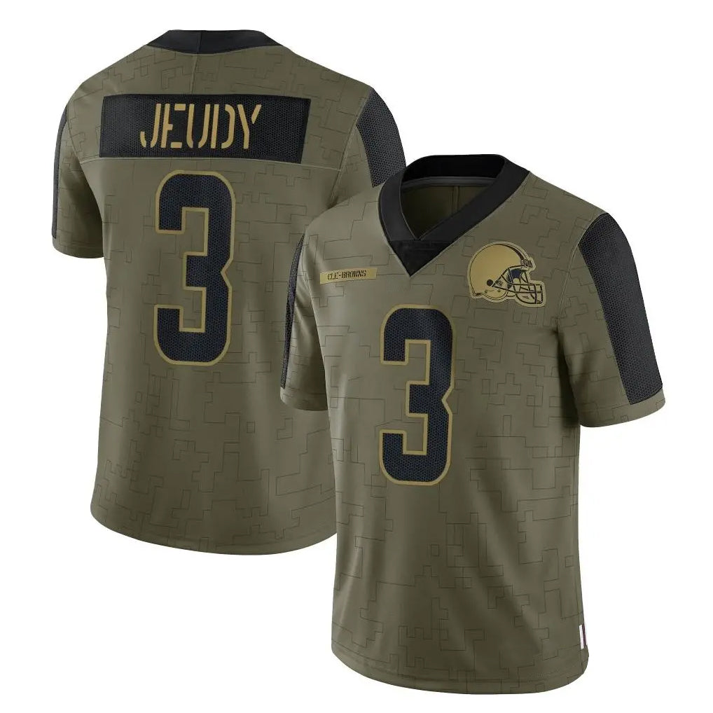 Kooe C.Browns #3 Jerry Jeudy Player Olive Salute to Service Limited Home Game Stitched Jerseys