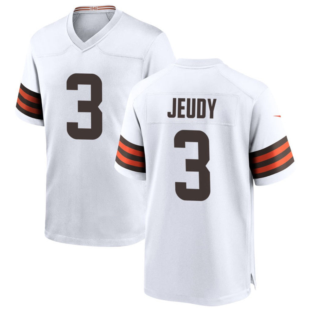 KooeC.Browns #3 Jerry Jeudy Player White Home Game Stitched Jerseys
