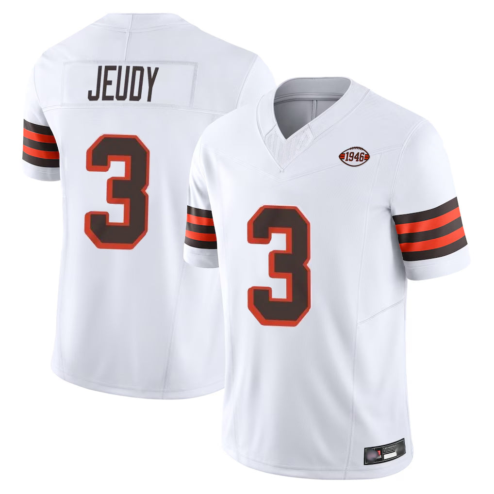 Kooe C.Browns #3 Jerry Jeudy Player White Limited Vapor F.U.S.E. Alternate Game Stitched Jerseys
