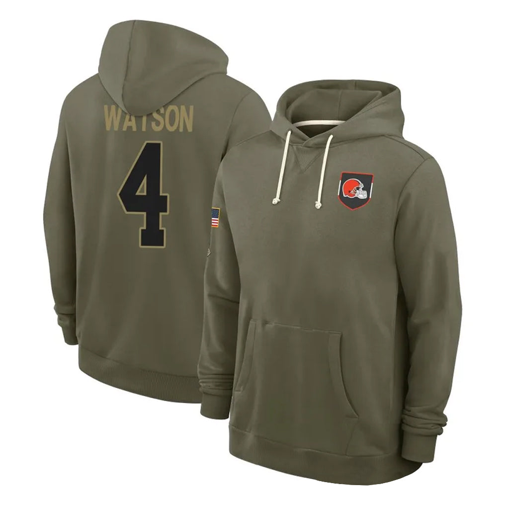 Kooe C.Browns #4 Deshaun Watson Player Olive Salute to Service Pullover Hoodies Limited Stitched Jerseys