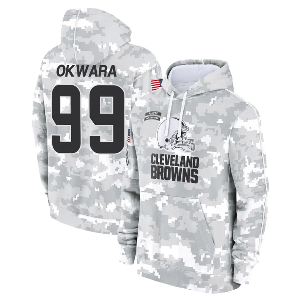 Kooe C.Browns #99 Julian Okwara Player Arctic Camo Salute to Service Hoodies Limited Game Stitched Jerseys