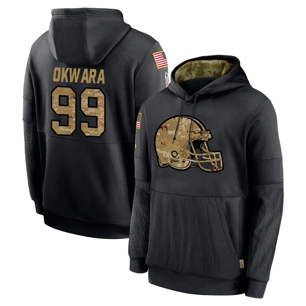 Kooe C.Browns #99 Julian Okwara Player Black Salute to Service Pullover Hoodies Limited Stitched Jerseys