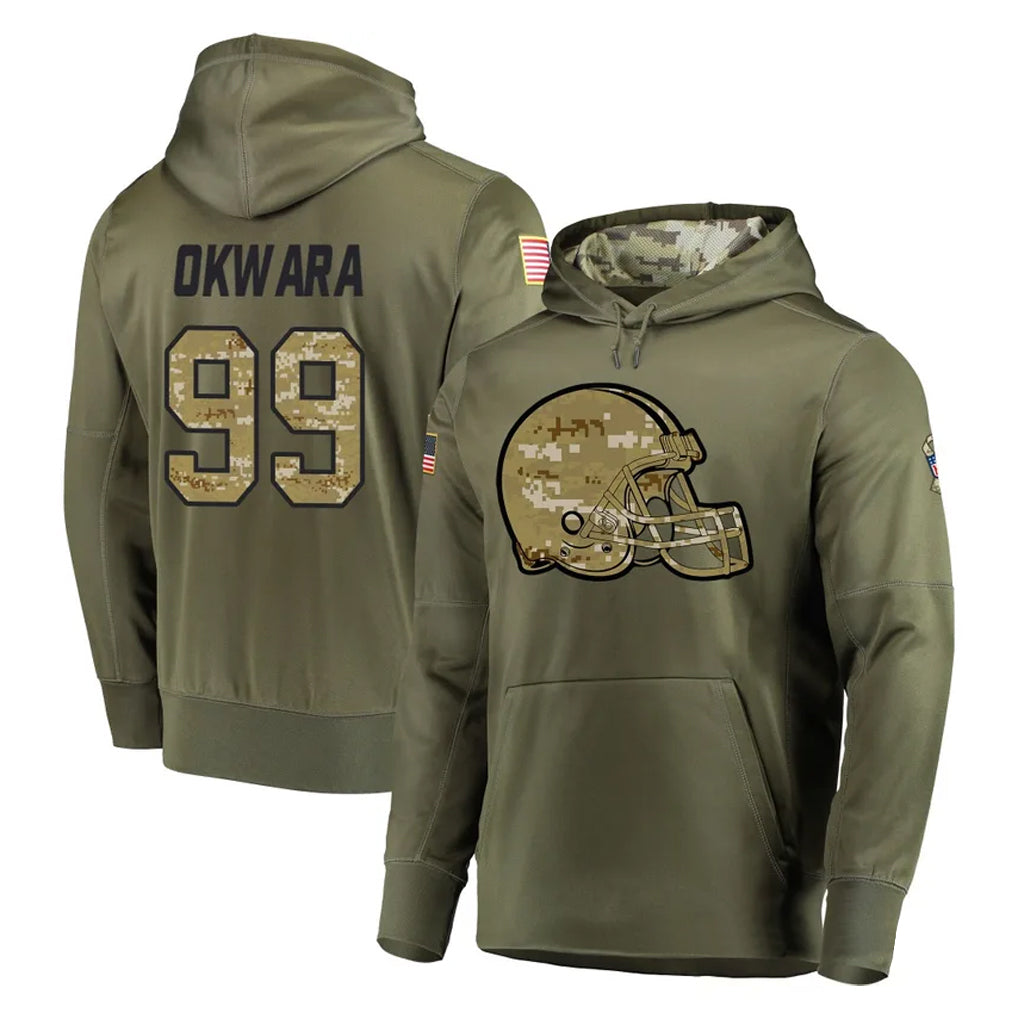 Kooe C.Browns #99 Julian Okwara Player Olive Salute to Service Pullover Hoodies Home Game Stitched Jerseys