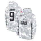 Kooe C.Browns #9 Grant Delpit Player Arctic Camo Salute to Service Hoodies Limited Game Stitched Jerseys