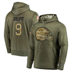 Kooe C.Browns #9 Grant Delpit Player Olive Salute to Service Pullover Hoodies Home Game Stitched Jerseys