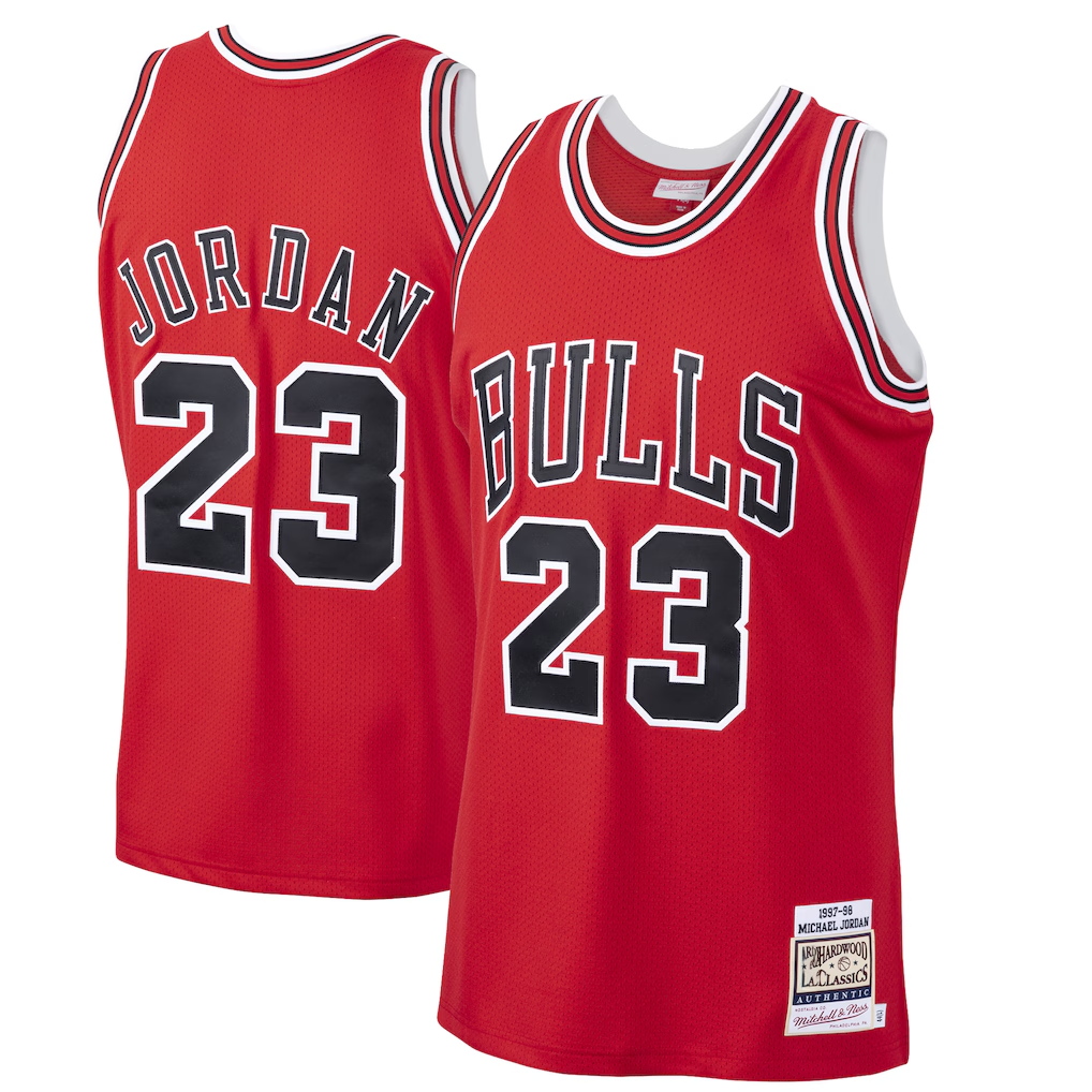 Kooe C.Bulls #23 Michael Jordan Mitchell & Ness Scarlet 1997-98 Hardwood Classics Authentic Jerseys