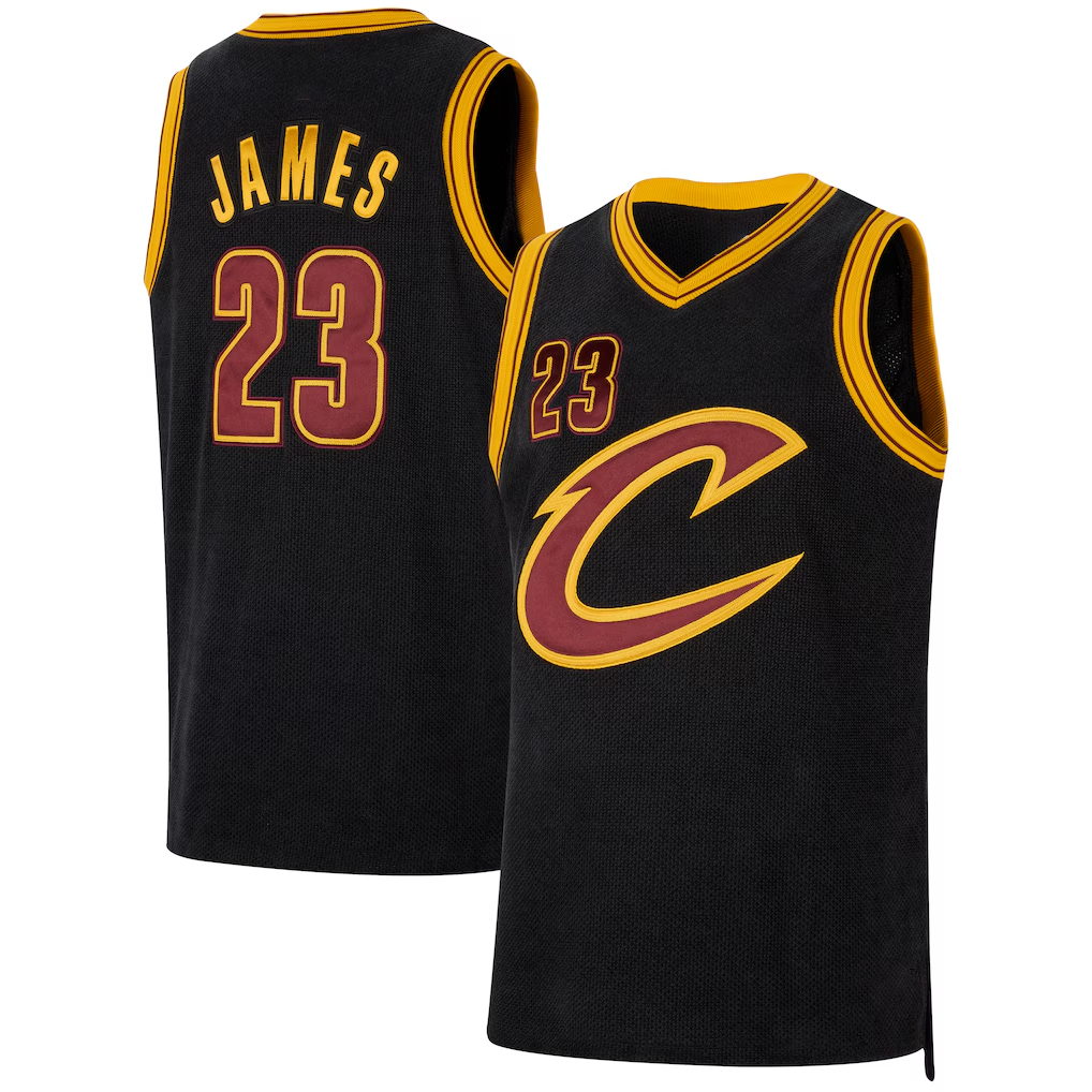 Kooe C.Cavaliers #23 LeBron James Black Forever King Authentic Jerseys