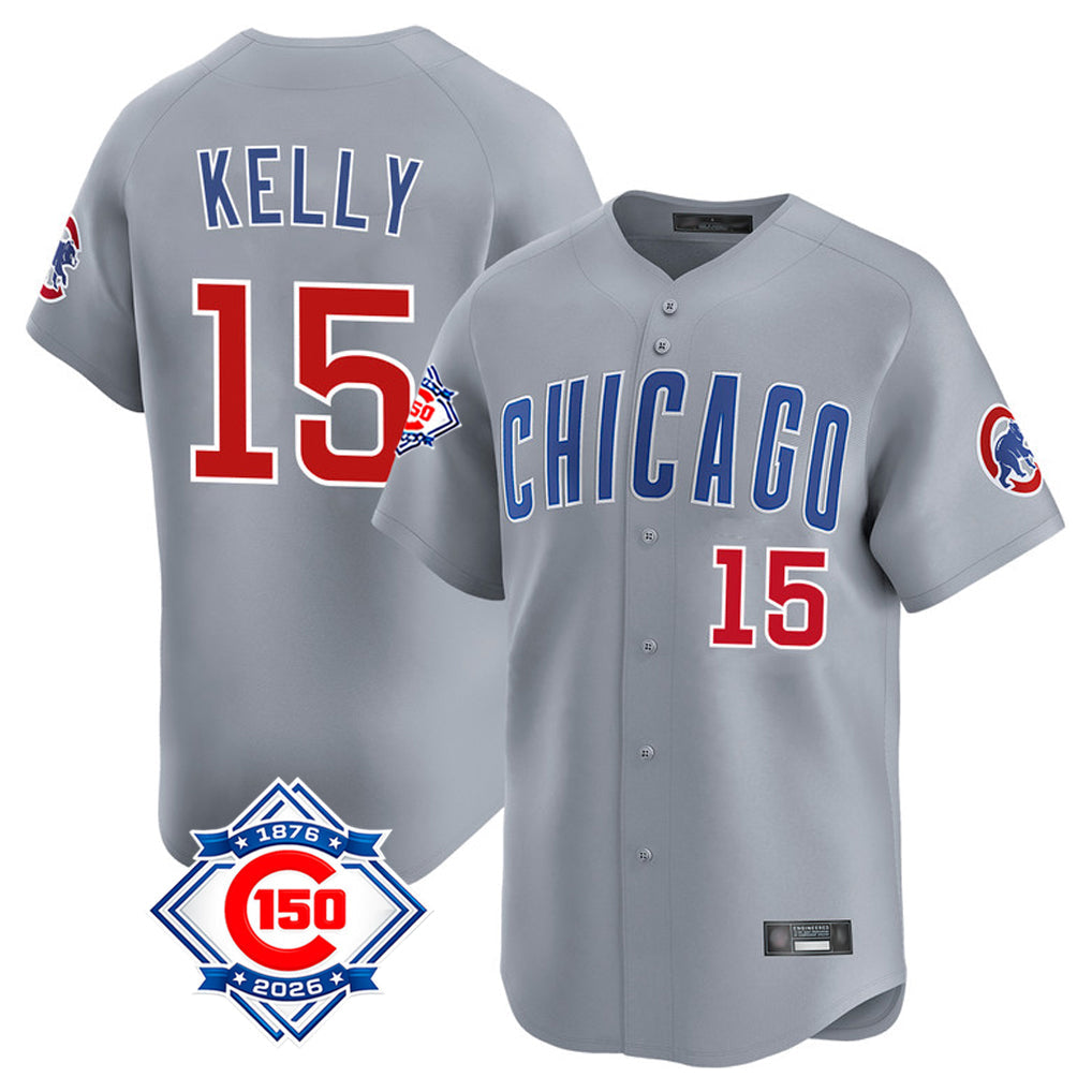 Kooe C.Cubs #15 Carson Kelly Player Gray Road 150th Anniversary Limited Home Stitched Jerseys