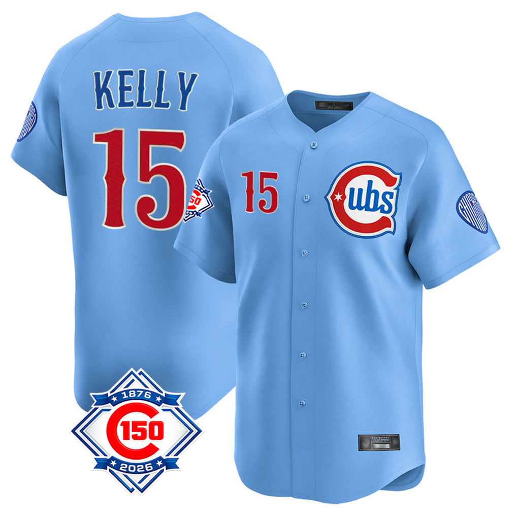 Kooe C.Cubs #15 Carson Kelly Player Light Blue 150th Anniversary Limited Home Stitched Jerseys