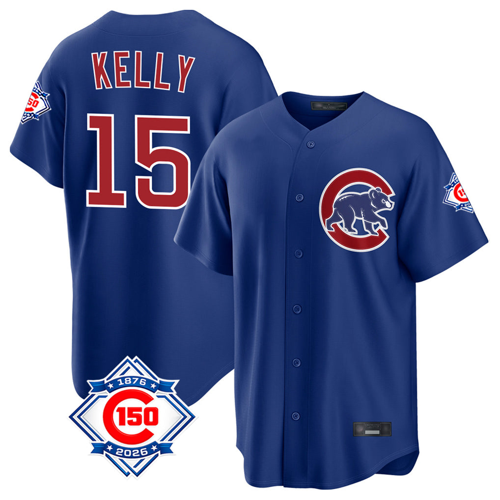 Kooe C.Cubs #15 Carson Kelly Player Royal 150th Anniversary Home Game Stitched Jerseys