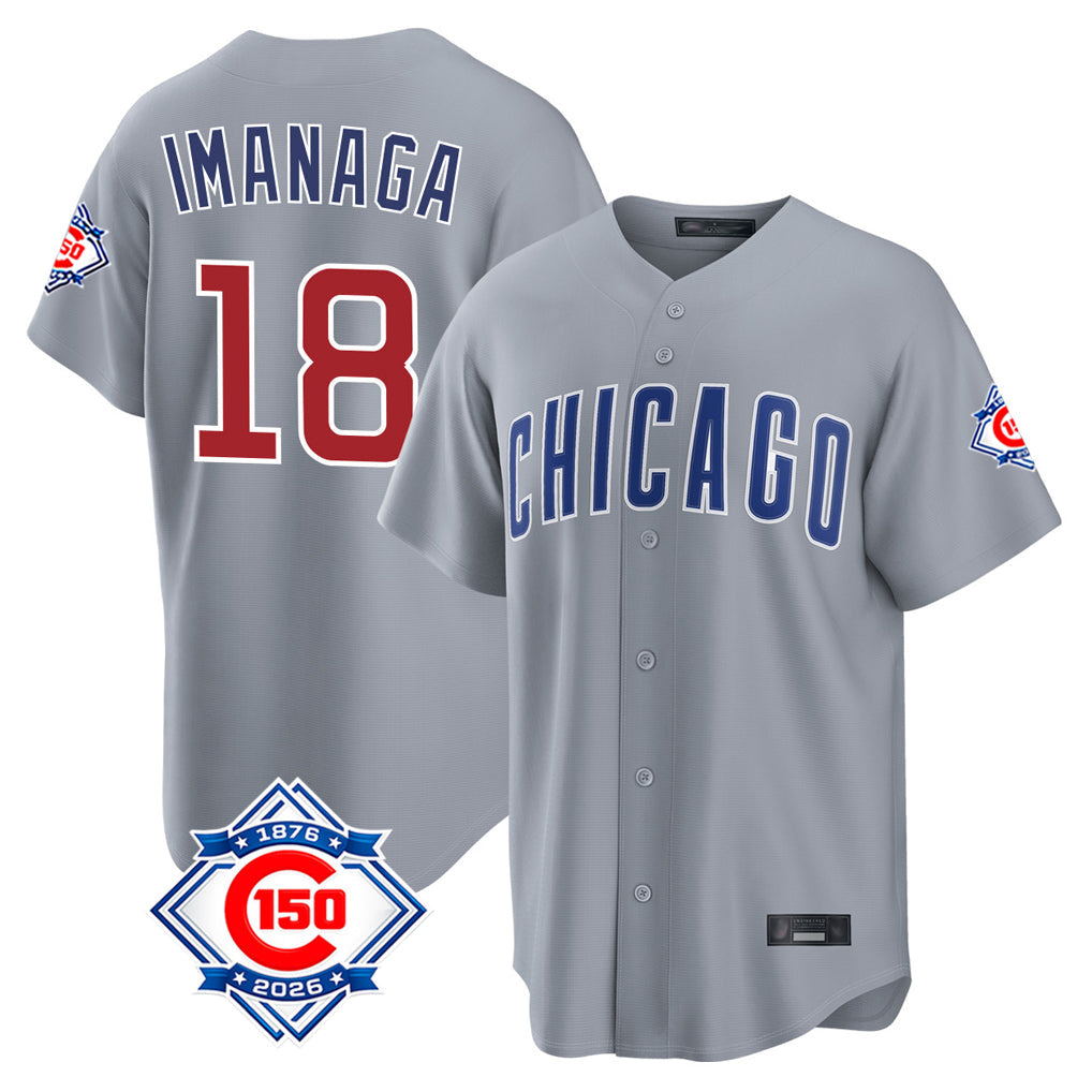 Kooe C.Cubs #18 Shota Imanaga Player Gray 150th Anniversary Home Game Stitched Jerseys