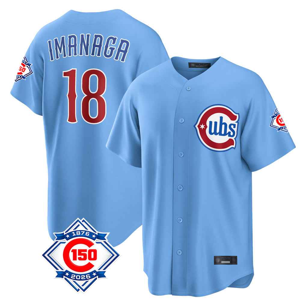 Kooe C.Cubs #18 Shota Imanaga Player Light Blue 150th Anniversary Home Game Stitched Jerseys