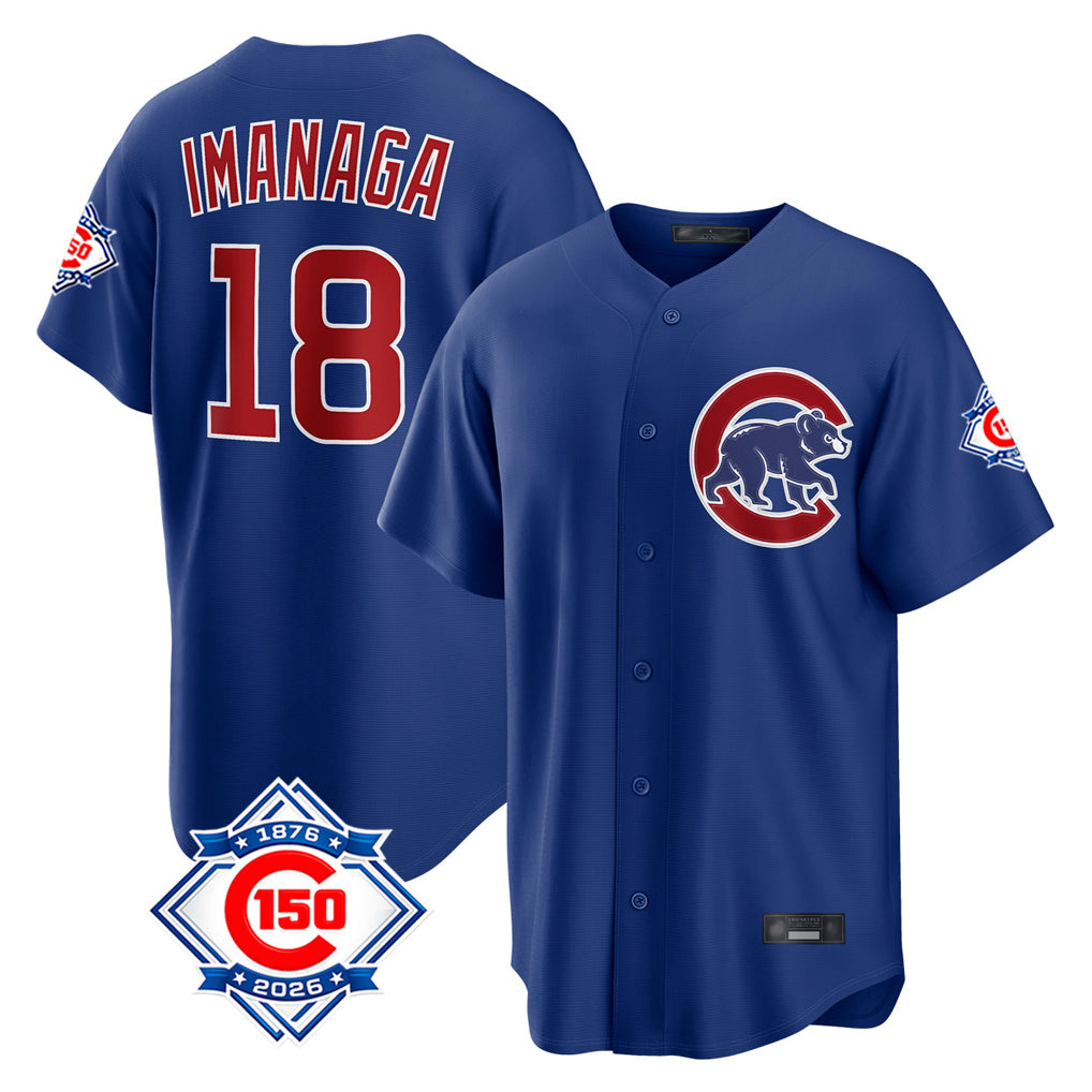 Kooe C.Cubs #18 Shota Imanaga Player Royal 150th Anniversary Home Game Stitched Jerseys
