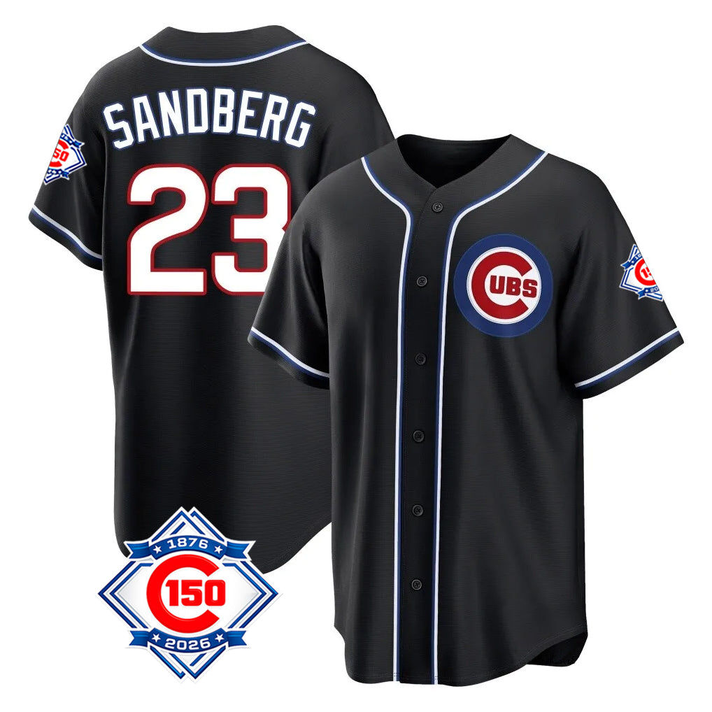 Kooe C.Cubs #23 Ryne Sandberg Player Black Fashion Out 150th Anniversary Game Stitched Jerseys